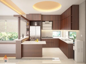 Mẫu thiết kế tủ bếp laminate chữ U cho không gian bếp rộng