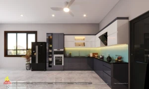 Mẫu tủ bếp cánh acrylic chữ L nhà chị Lan, Yên Dũng, Bắc Giang