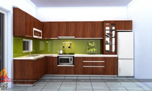 Mẫu tủ bếp gỗ laminate kiểu dáng chữ L cao cấp
