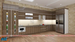 Mẫu tủ bếp laminate chữ L nhà cô Khánh số 94 Trung Liệt, Đống Đa, Hà Nội