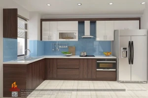 Mẫu tủ bếp Laminate chữ L sang trọng, hiện đại