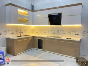Mẫu tủ bếp nhựa Picomat cánh acrylic nhà cô Loan, Quán Toan, Hải Phòng