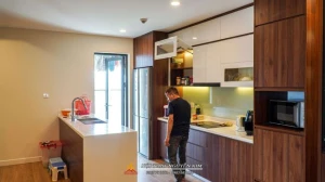 Thi công tủ bếp acrylic nhà anh Long, chung cư Kosmo, Bắc Từ Liêm