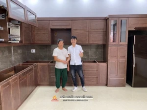 Thi công tủ bếp gỗ sồi nga nhà anh Hưng, Nam Sách, Hải Dương