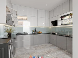 Thi công tủ bếp Inox cánh Acrylic nhà anh Huân, Long Biên