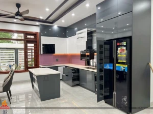 Thi công tủ bếp inox cánh acrylic nhà anh Long, Bắc Ninh