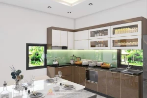 Thi công tủ bếp inox cánh kính nhà anh Truyền, Thanh Hà, Hải Dương