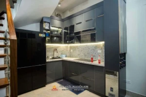 Thi công tủ bếp inox chữ L kịch trần nhà anh Cương, Cầu Giấy