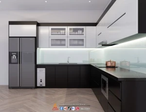 Tủ bếp inox cánh acrylic nhà chú Tiến Xuân Mai, Chương Mỹ, Hà Nội