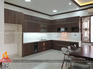 Tủ bếp Laminate chữ L hiện đại nhà anh Thắng, TP.Bắc Ninh