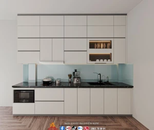 Tủ bếp melamine chữ I nhà chị Hương, Trại Cá, Hoàng Mai