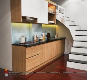 Tủ bếp melamine chữ I nhà chị Trang, Võ Chí Công, Tây Hồ