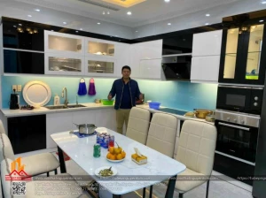 Tủ bếp nhựa picomat cánh acrylic nhà anh Tuyền, Vân Đồn, Quảng Ninh