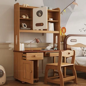 Bàn học gắn liền giá sách gỗ tự nhiên GHS-42017