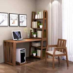 Bàn làm việc gỗ tự nhiên liền giá sách