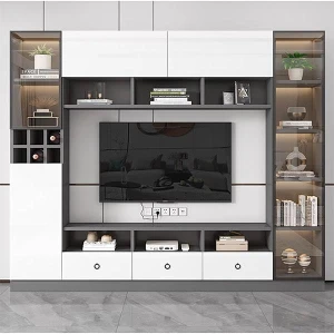 Tủ kính tivi kết hợp gỗ ấn tượng GHS-52108