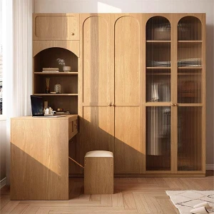 Tủ quần áo gỗ cánh kính liền bàn đa năng GHS-52398