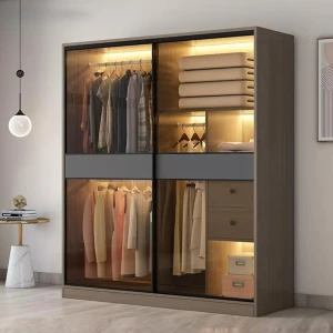 Tủ treo quần áo cánh nhôm kính phong cách hiện đại GHS-52395