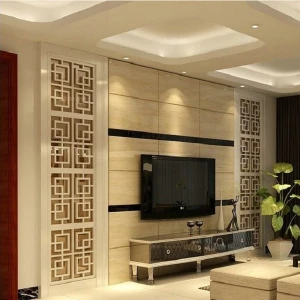 Vách gỗ CNC phòng khách gia đình họa tiết hình vuông GHO-5182