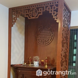 Vách ngăn ban thờ chung cư gỗ CNC chữ thọ GHO-584