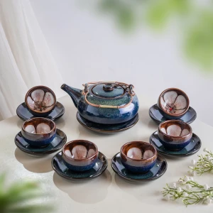 Ấm Trà Bát Tràng Bộ Nhật Men Hỏa Biến Lòng Hoa