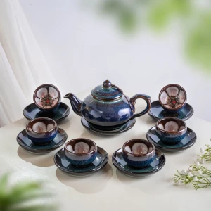 Ấm Trà Bát Tràng Chóp Men Hỏa Biến Lòng Hoa