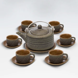 Bộ ấm chén ba gốm rêu