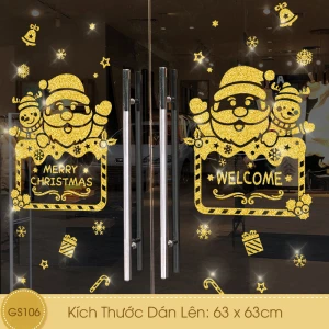 Decal Giáng Sinh Ông Già Noel Welcome Phủ Nhũ