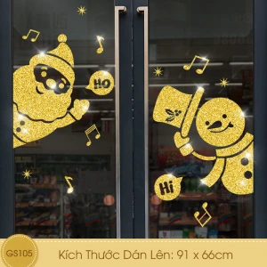 Decal Ông Già Noel Và Người Tuyết Nhũ Vàng