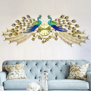 Đồng Hồ Trang Trí Đôi Chim Công Vàng