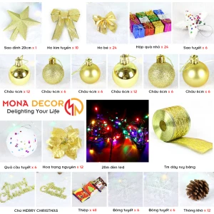 Gói Phụ Kiện Trang Trí Cây Thông Noel 2m1