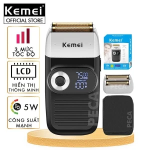 Máy cạo râu lưỡi kép 3 mức tốc độ Kemei KM-2026 màn hình LCD, công suất 5w mạnh mẽ, có thể fade trắng