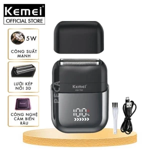 Máy cạo râu mini lưỡi kép Kemei KM-T82 màn hình LCD, công suất 5w mạnh mẽ cảm biến râu thông minh - Hàng chính hãng