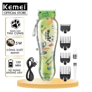 Tông đơ cắt lông thú cưng Kemei KM-CW2100 sử dụng không dây có thể cắt cho chó, mèo...công suất mạnh 5W - Chính hãng
