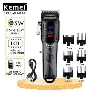 Tông đơ cắt tóc chuyên nghiệp Kemei KM-1550 công suất mạnh 5W màn hình LCD sạc nhanh USB type C tiện lợi - Chính hãng