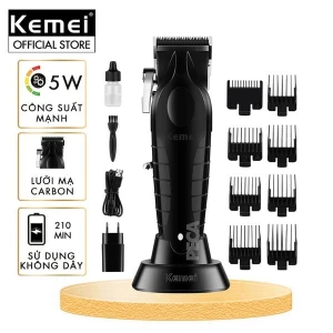 Tông đơ cắt tóc chuyên nghiệp Kemei KM-2296 lưỡi cắt mạ carbon công suất mạnh mẽ 5W pin khỏe lithium - Chính hãng