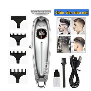 Tông đơ chấn viền không dây Kemei KM-1948 màn hình LCD sạc USB có thể khắc tóc tatoo, cạo trắng