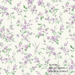 Gấy dán tường hàn quốc Bloom màu Hoa Tím Nền Ghi Ms:82095-2