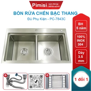 Bồn rửa chén 2 hố inox 304 Pimisi PC-7843C bậc thang