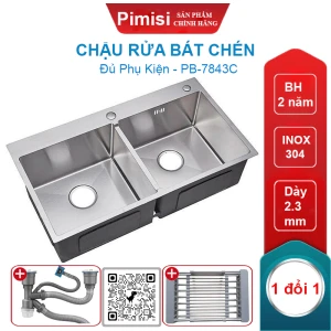 Chậu rửa bát chén inox 304 Pimisi PB-7843C đúc 2 hố