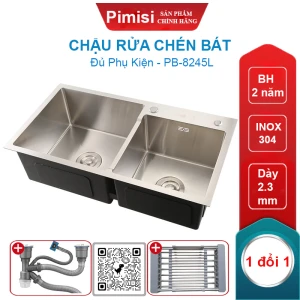 Chậu rửa chén bát inox 304 Pimisi PB-8245L đúc 2 hố