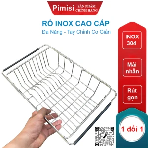 Rổ Inox 304 chữ nhật gác bồn rửa chén Pimisi PRR-21
