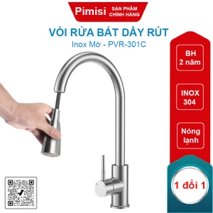 Vòi rửa bát dây rút inox 304 Pimisi PVR-301C nóng lạnh