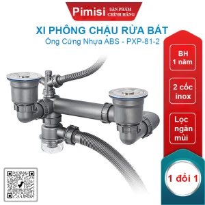 Xi phông chậu rửa bát 2 hố Pimisi PXP-81-2 cốc inox 304