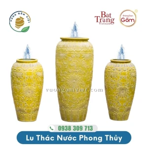 Bộ 3 lu nước phong thủy họa tiết hoa văn men màu Vàng