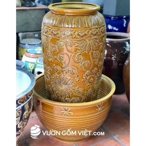 Bộ lu nước phong thủy hoa văn Vàng