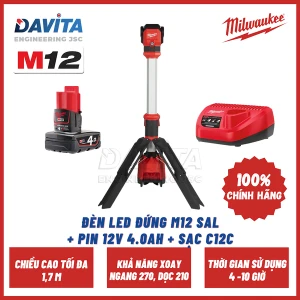 Đèn LED đứng M12 SAL Pin 12V 4.0Ah Sạc C12C