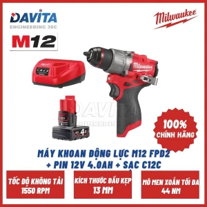 Máy khoan động lực M12 FPD2(Gen 3) Pin 12V 4.0Ah Sạc C12C