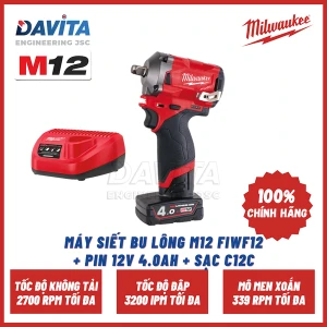 Máy siết bu lông M12 FIWF12 Pin 12V 4.0Ah Sạc C12C