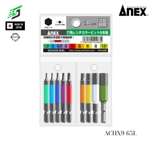 Vỉ 9 mũi vít đầu lục giác Anex ACHX9-65L Nhật Bản